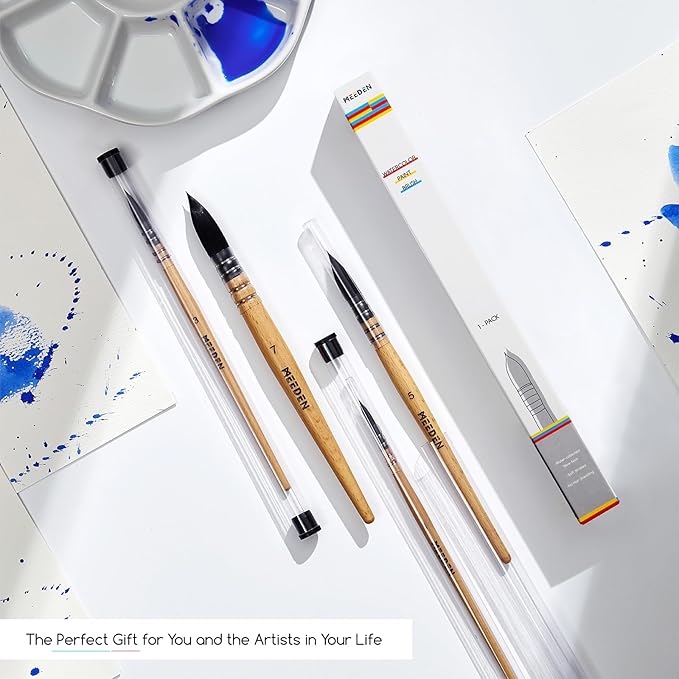 MEEDEN Watercolor Brushes Professional - Synthetic Squirrel Hair Artist Paint Brushes Set with Beech Wood Handle Great for Artists Hobbyists Size 4