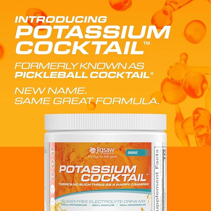 Jigsaw Health Potassium Cocktail | Formerly Pickleball Cocktail | Orange Flavor | 60 Servings (Jar)