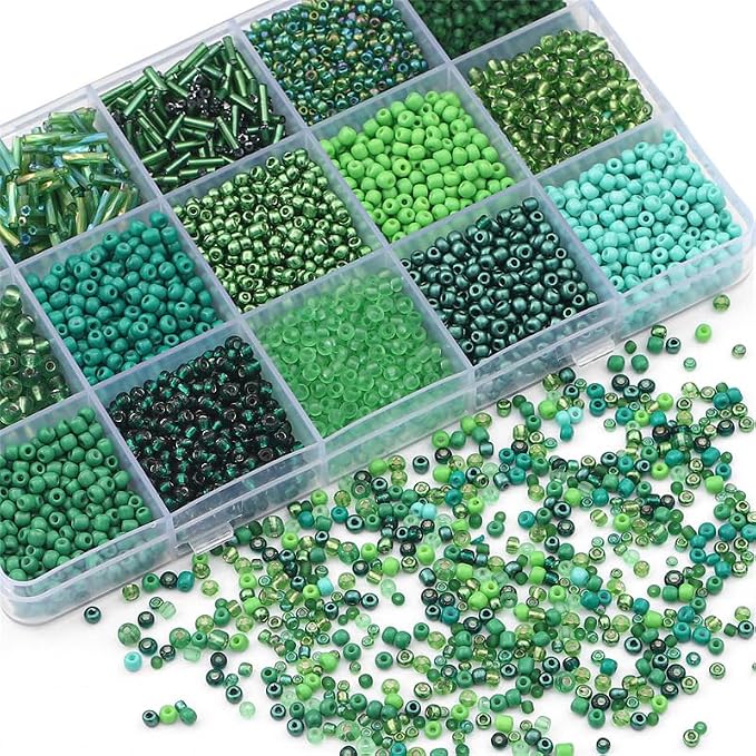 15 Grid Green Glass Seed Bugle Tube Beads Kit - Image 4