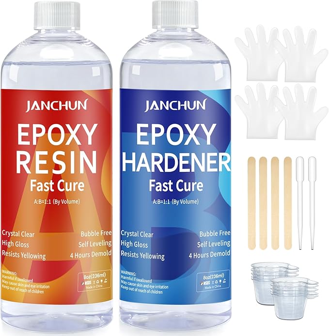 JANCHUN Crystal Clear Epoxy Resin Kit 16oz, Bubble-Free, Anti-Yellowing by JANCHUN