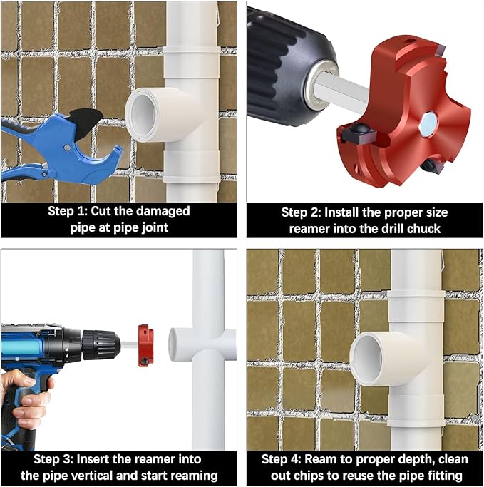 PVC Pipe Reamer 1/2 Inch Head, PVC Fitting Saver with 3 Carbide Insert,Socket Saver Plumbing Tool Plastic Pipe Fitting Reamer for Schedule 40 CPVC ABS Socket Hub,Fit Standard 1/2" Drills