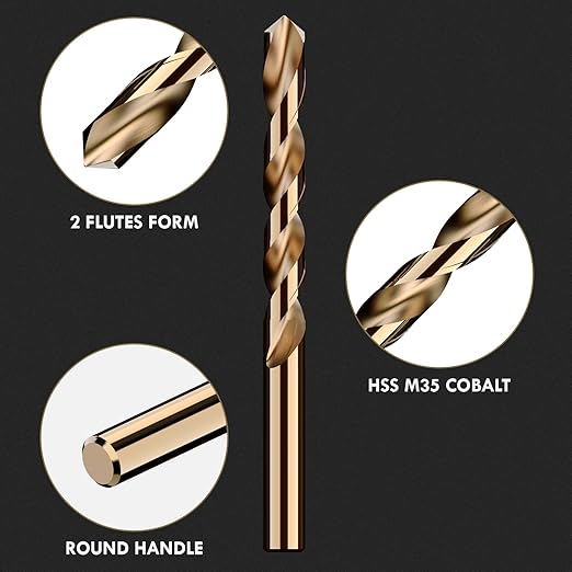Cobalt Drill Bit Set, 21Pcs M35 High Speed Steel Jobber Length Drill Bit Kit for Hardened Metal, Stainless Steel, Cast Iron, Wood and Plastic, with Index Storage Case, 1/16"-3/8"
