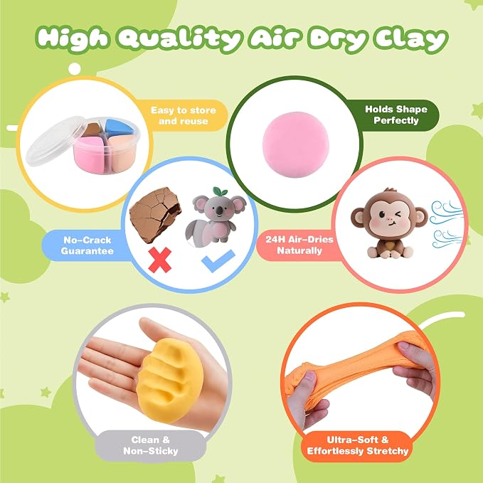 Nicella Air Dry Clay Kit, 12 Animals Modeling Clay - Image 4
