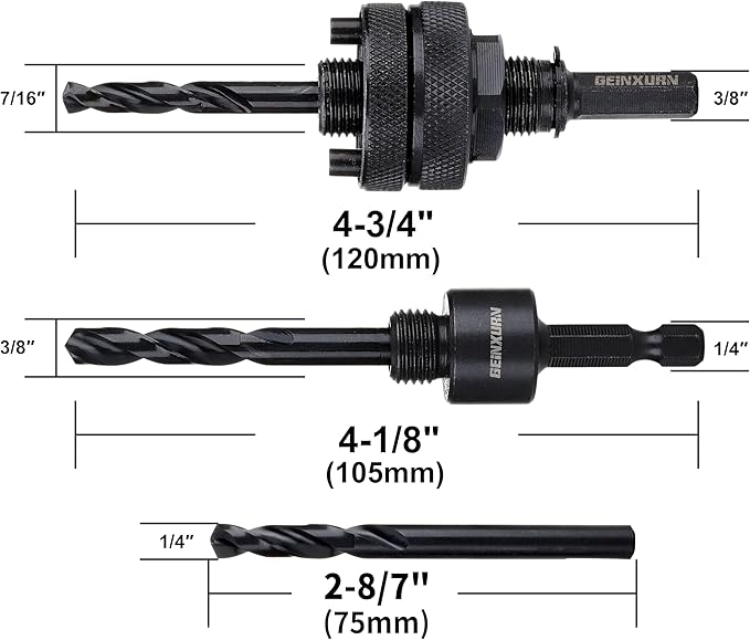 Hex Shaft Hole Saw Mandrel, 7/16-Inch and 3/8 Inch Hole Saw Arbor with 3Pcs Central Drill/2PCS Hex wrench/2Pcs Spring