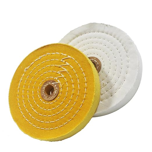 𝐋𝐮𝐨 𝐤𝐞 2 Pcs 6'' Extra Thick Cotton Buffing Wheel - 1/2'' Arbor Hole Spiral Sewn Muslin Cotton Polishing Wheel with for Bench Grinder Table Grinder (White & Yellow)