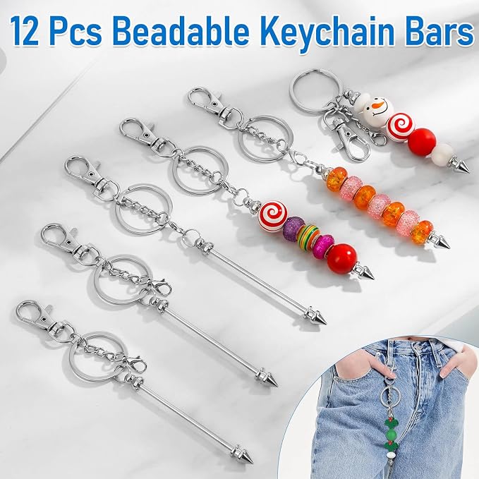 ROADPLUM 12 Pcs Beadable Keychain Bar, Alloy Blank Key Chain Accessories Bulk - Image 6