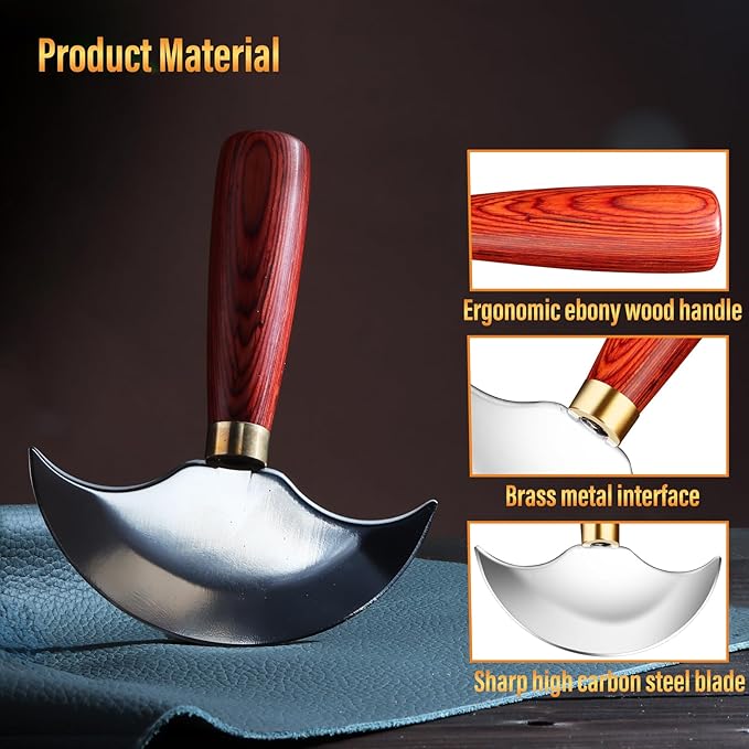 Leather Knife with Wooden Handle, Leather Working Tools for Cutting Skiving and Trimming