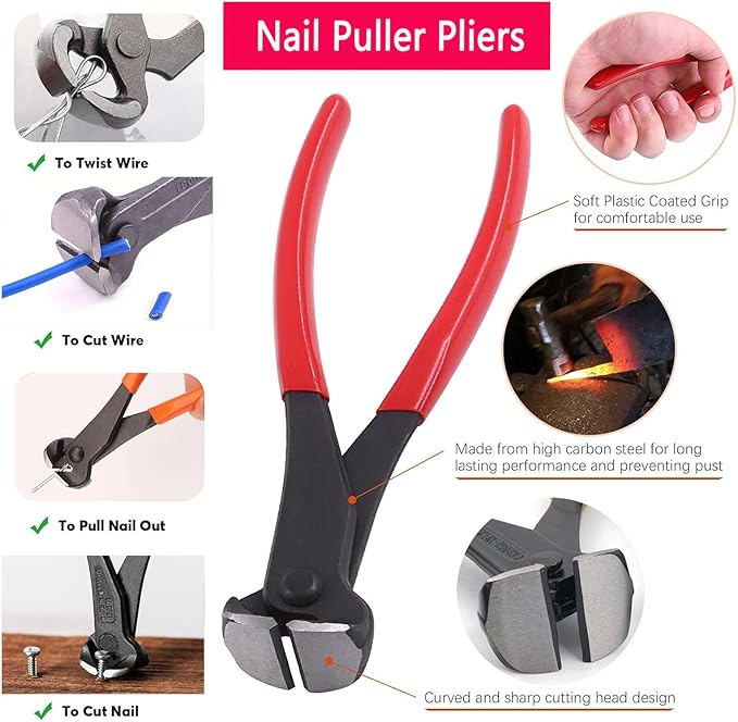 4Pcs Upholstery Staple Remover Nail Puller Nail Remover Tool Set with End Cutting Pliers Tack Puller Staple Puller Tool for Carpet Furniture Wooden Photo Frame Floor,Zipper Package
