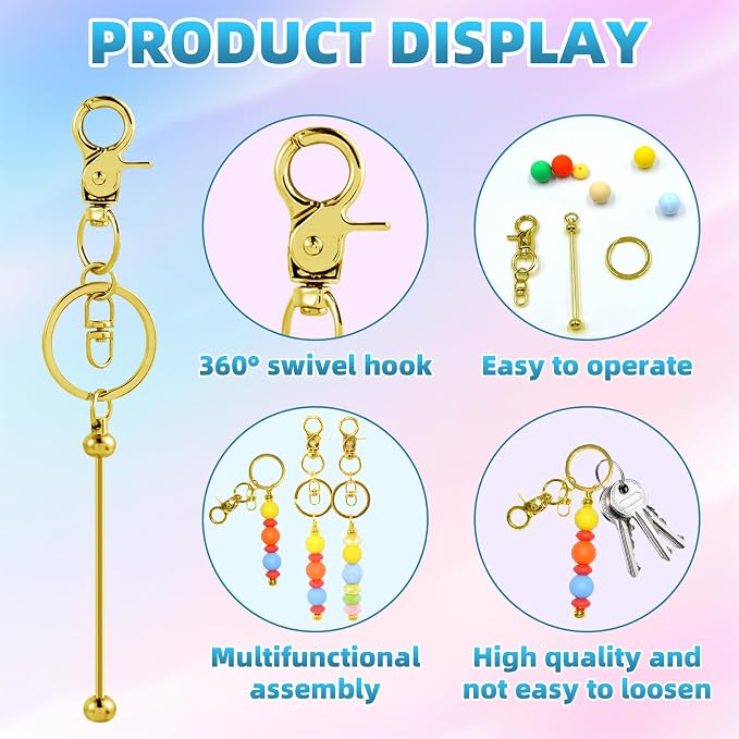 60 Pcs Beadable Keychains Bulk Kit – DIY Keychain Making Supplies - Image 3