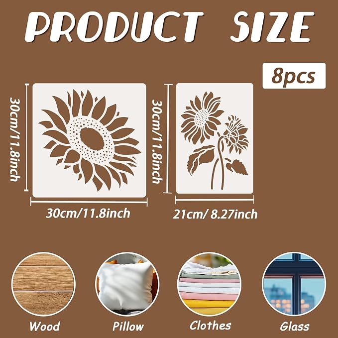 8pcs Giant Sunflower Wall Art Stencil Spring Flower Template - Image 2
