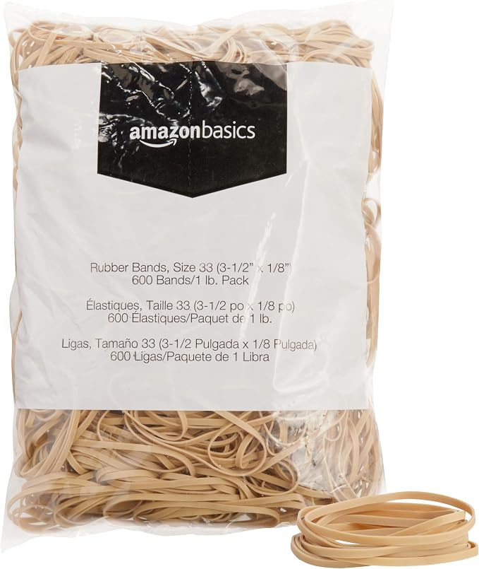 Amazon Basics Rubber Bands, Office Supplies, Size 33, 600 Bands/1 lb Pack by AmazonBasics