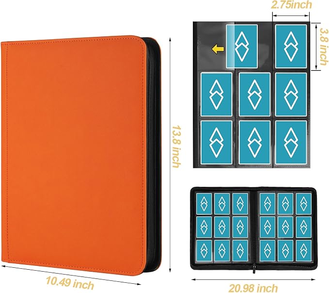 360 Cards Ringless 9-Pocket Side Loading Trading Card Binder, PU Zipper Fixed - Image 2