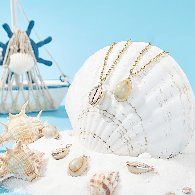 SUNNYCLUE 1 Box 10Pcs Natural Cowrie Shell Charms Oval Spiral Shell Seashell - Image 5