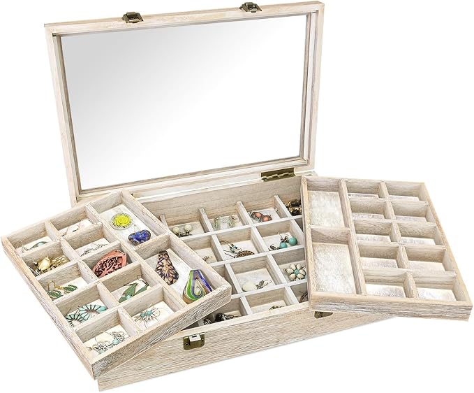 MOOCA Tempered Glass Jewelry Box Organizer, Two-Layer Jewelry Display Case by Mooca