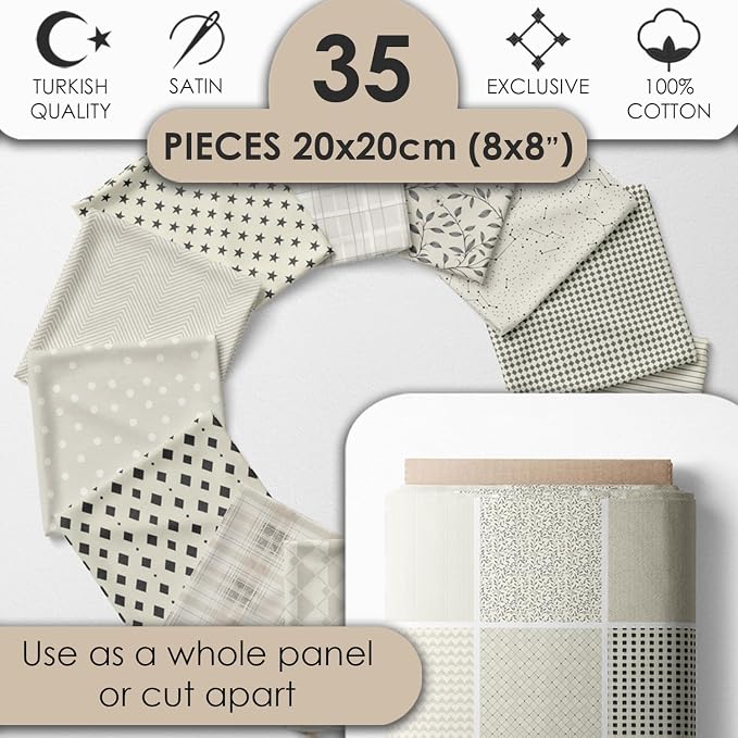 Cotton Satin Patchwork Fabric Panel – 35 Designs, 20×20 cm Squares, Single - Image 2