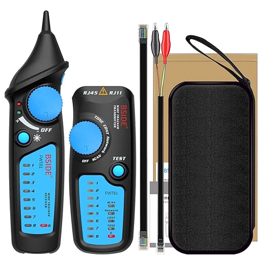 Bside Network Cable Tester RJ45 RJ11 Wire Tracker Telephone Line Tester LAN TV Electric Line Finder Toner Network Cable Collation Continuity Checker with Flashlight