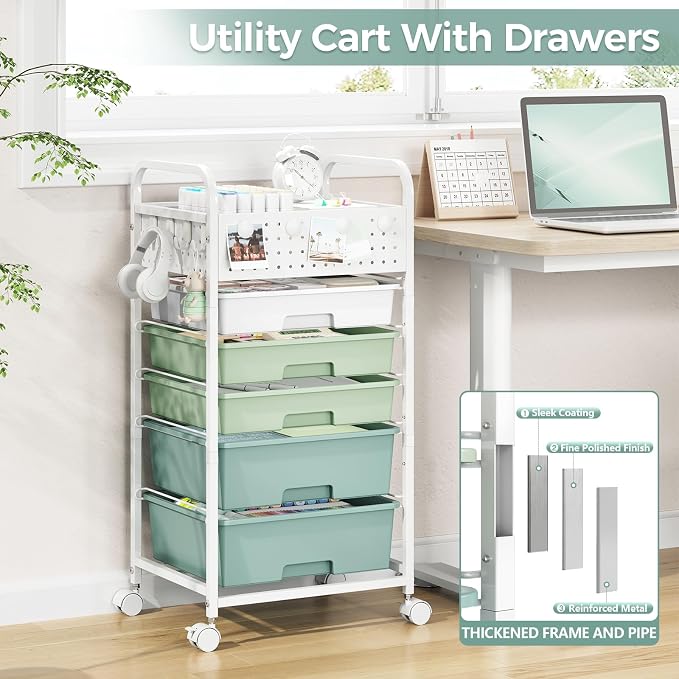 5 Drawer Rolling Storage Cart - Image 6