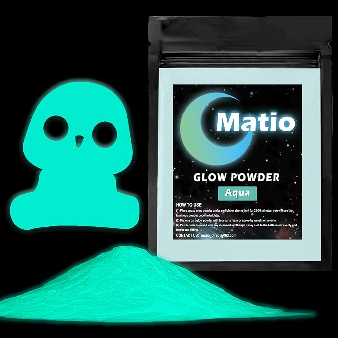 Matio Glow in The Dark Pigment Powder, 15g/0.5oz Aqua Luminous Pigments | Epoxy by Matio
