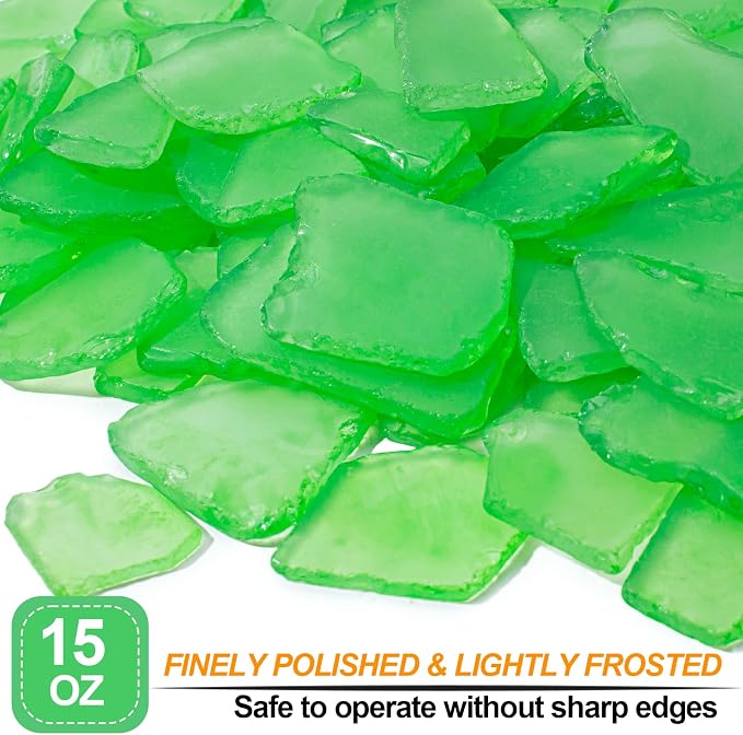 Keedolla Tumbled Sea Glass for Crafts - 15 OZ Green Frosted Seaglass Pieces for - Image 2