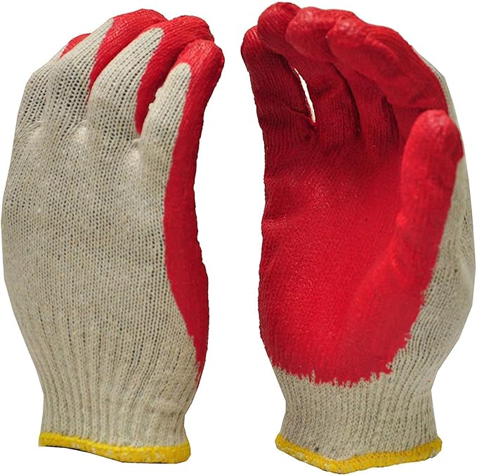 300 Pairs String Knit Red Palm Latex Dipped Work Gloves, Made in Korea