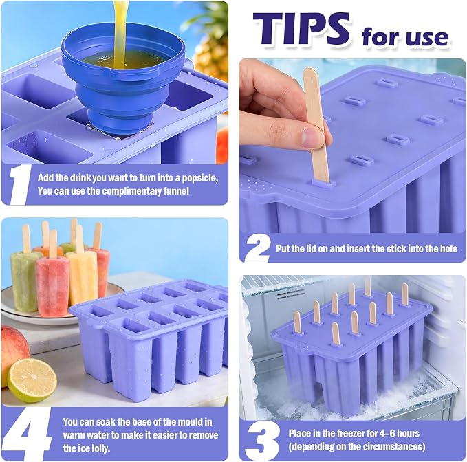Purple Silicone Popsicles Molds, 10 Cavity Homemade Popsicle Molds DIY Ice Pop - Image 4