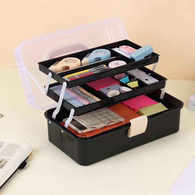 Craft Organizers, Tackle Box 3-Layer Portable Folding Toolbox, Plastic Tool Box - Image 5