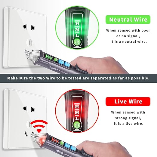 Voltage Tester, Non Contact AC Voltage Tester Pen, Wire Breakpoint Finder, Dual Range 12V-1000V/48V-1000V, Buzzer Flashing LED Alarm, Flashlight (Grey)