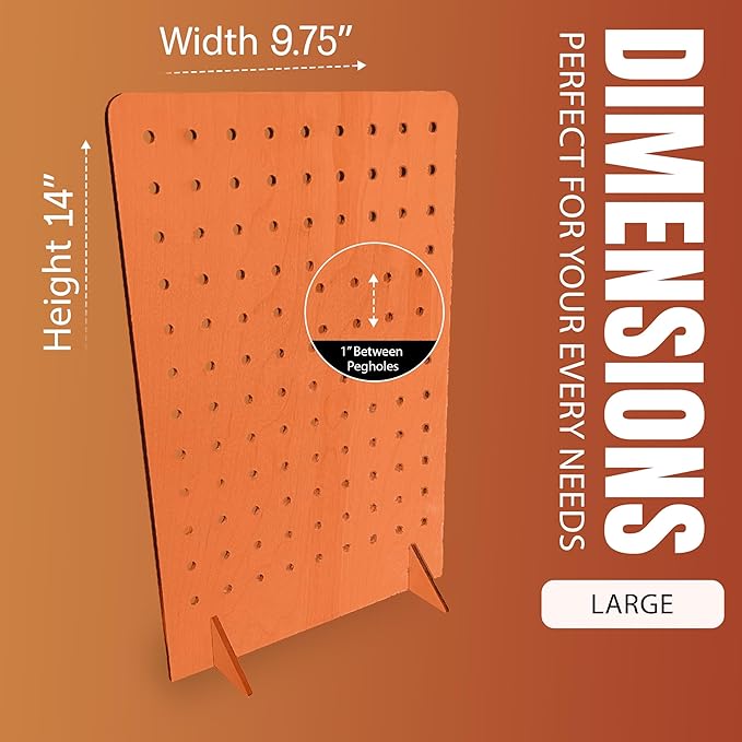 Torched Pegboard Display Stand for Jewelry, Craft Shows, Selling, Vendor Events, Tools, Peg Board Accessories Rack Organizer, Large 9.75" L x 4.3" W x 14" H, Orange