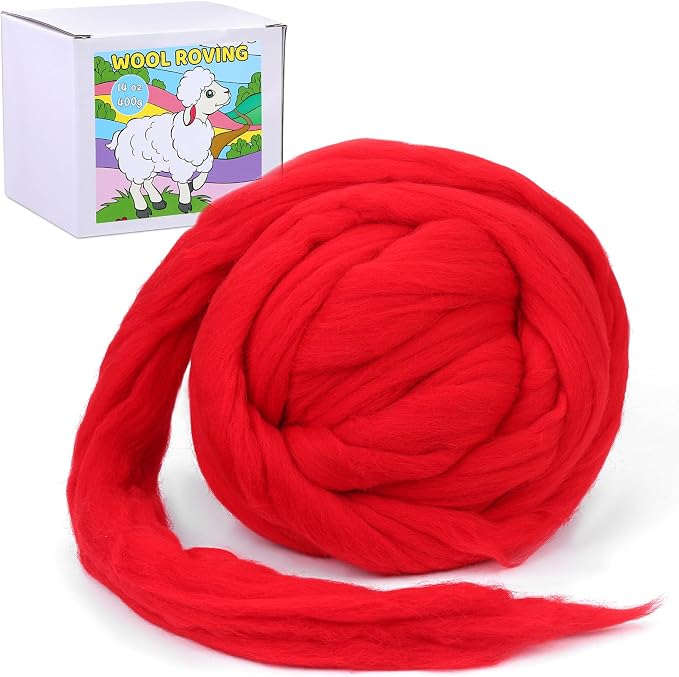 QMNNMA 14.1oz Wool Roving Yarn, Fiber Roving Wool Top, Wool Felting Supplies by Qmnnma