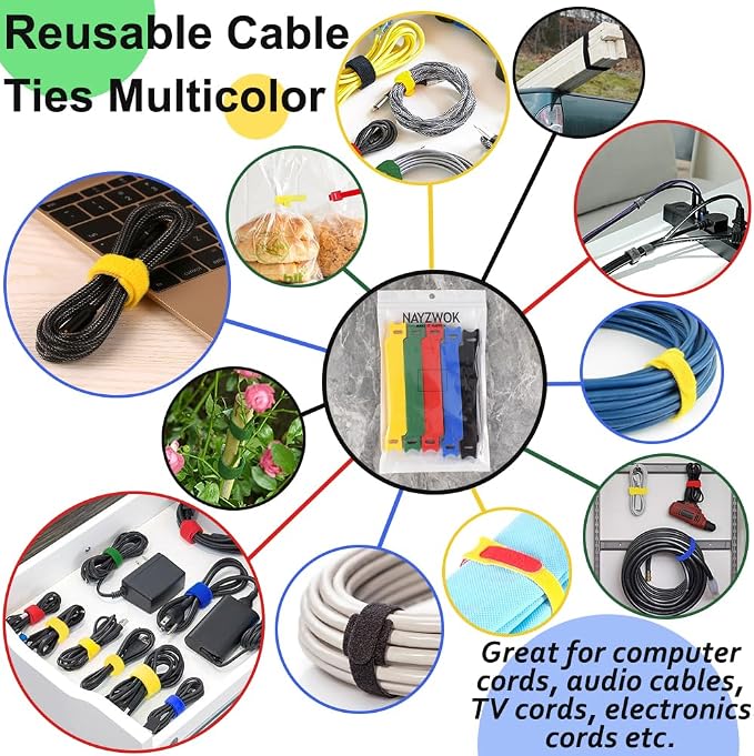 100pcs Cable Ties Reusable Rainbow Color Wire Ties Cable Management Cord Ties - Image 4