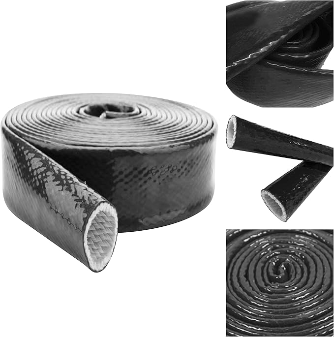 Insulation Heat Shielded Fire Thermo Armor Fire Sleeve Silicone Coated Fiberglass Heat Protection for Automotive Hose Lines & Electrical Wiring-（Black 3/4" ID x5FT）