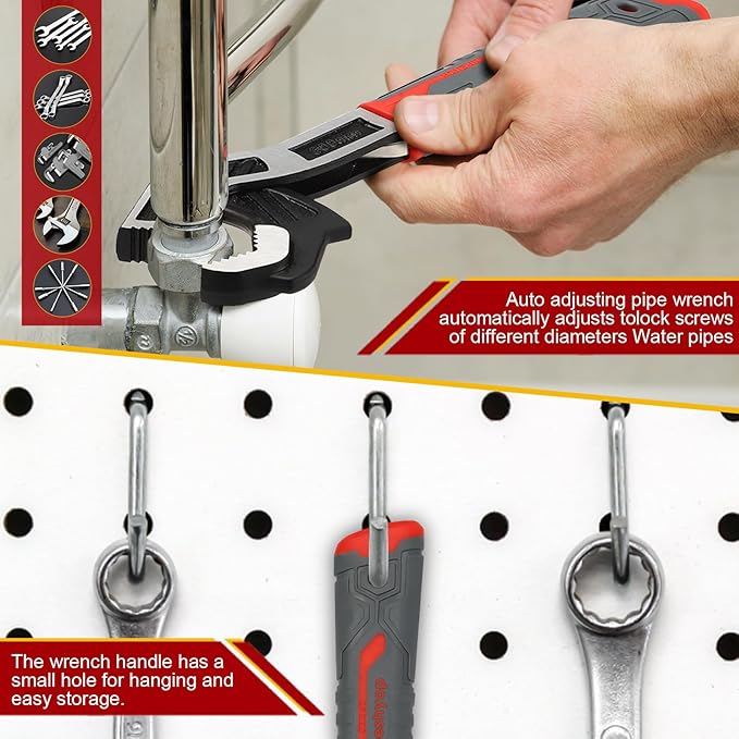 Multifunctional Self locking Wrench, Self Adjusting Pipe Wrench, 6 8 10 12 Inch Self Locking Adjustable Wrench, Non-Slip Handle, Chrome Vanadium Alloy Steel
