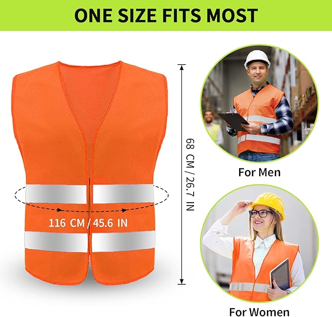 Safety Vest, Reflective High Visibility Construction Vest for Men, Work, Cycling, Runner, Surveyor, Volunteer, Road