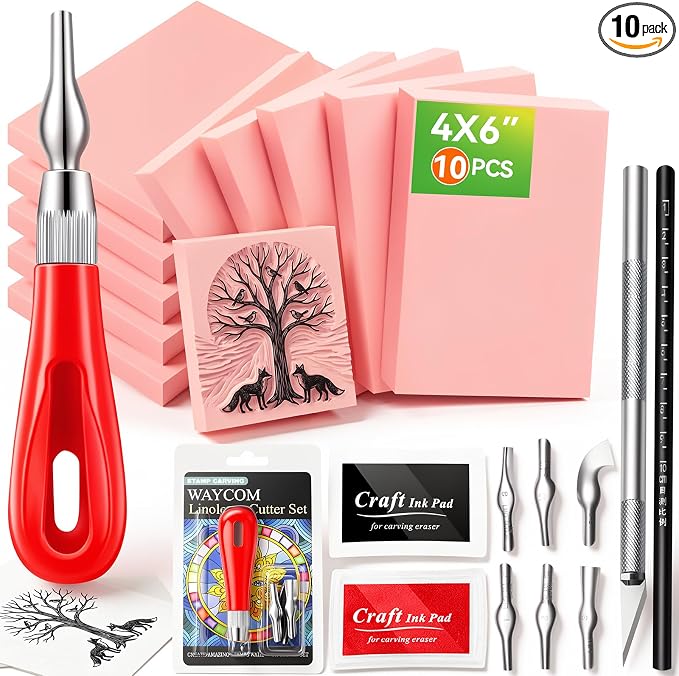 WAYCOM 10-Pack Linoleum Blocks for Printmaking: Linocut kit by WAYCOM