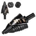 KSEIBI 5 Steps 7/8-1-3/8 inch SAE Standard Industrial Grade Step Drill Bit 3 Flat Shank, 575082 High-Speed Steel Metal Drill Bits Black Oxide M2 Material