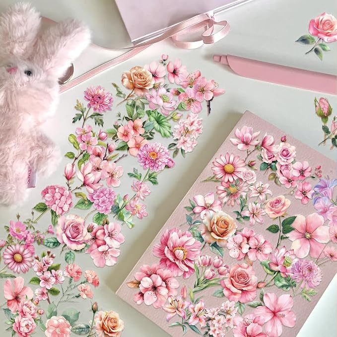 Pink Floral Waterproof Stickers - Image 7