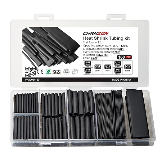 Chanzon 160 Pcs Heat Shrink Tubing Kit, 2:1 Black Heat Shrink Wrap Tubing with Length 1.5" 3" (inch), Polyolefin Sleeving 2 to 1 Heat-Shrink Tube