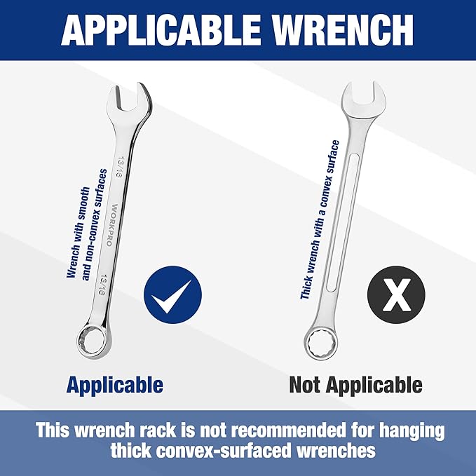 WORKPRO 2-Pack Magnetic Wrench Organizer, 12-Piece Wrench Holder Set for Tool Box Drawer, Wrench Rack Tool Trays SAE(1/4" - 15/16") and Metric(6mm-24mm)