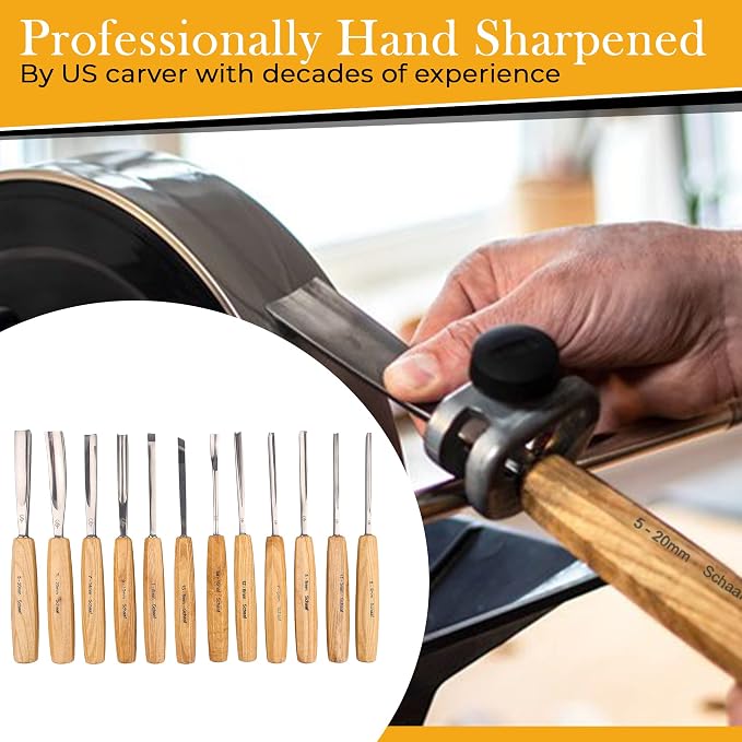 Schaaf Tools Hand-Sharpened Wood Carving Tools Set of 12 Chisels and Gouges - Image 2