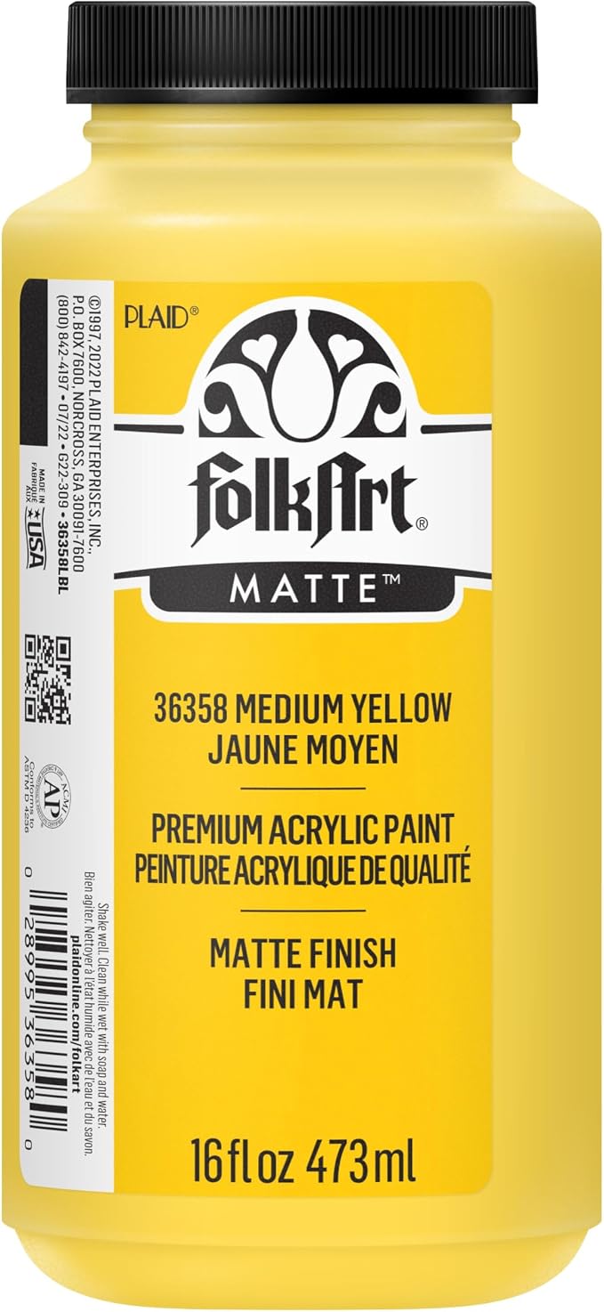 FolkArt Acrylic Craft Paints, Medium Yellow 16 fl oz Premium Matte Finish Paint by FolkArt