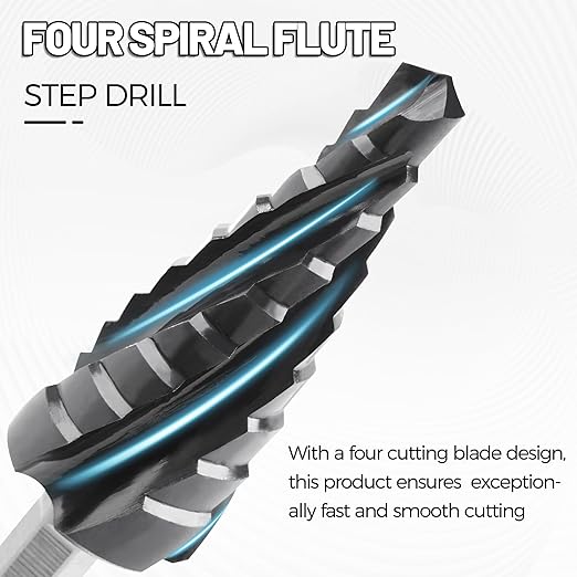 3 PCS Cobalt M35 Step Drill Bits Set 1/8" to 7/8", TiAlN Coating 4 Spiral Flute Step Bit for Stainless Steel, Metal, Aluminum, Plastic