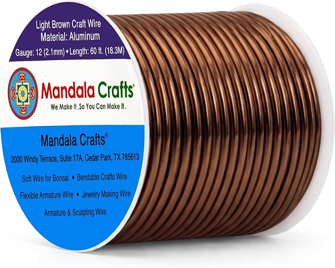 Mandala Crafts 12 Gauge Light Brown Anodized Aluminum Craft Wire, 60 FT | by MandalaCrafts