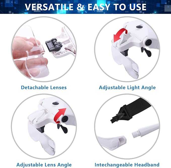 Hands Free Headband Magnifying Glass, USB Charging Head Magnifier - Image 6