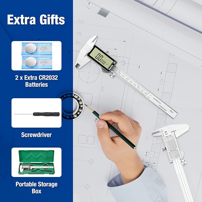Digital Caliper 12 Inch with Large LCD Screen, Inch/MM/Fraction Conversion, 300mm Micrometer Caliper All Stainless Steel Diameter Measuring Tool for Jewelers/Woodworkers/DIY
