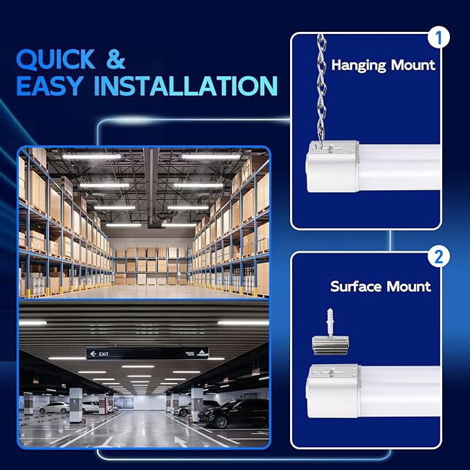 hykolity 2 Pack 4FT Linkable LED Shop Light for Garage, 4400lm, 4FT 42W, 5000K Daylight LED Workbench Light Fixture with Plug, Hanging or Surface Mount, White - ETL
