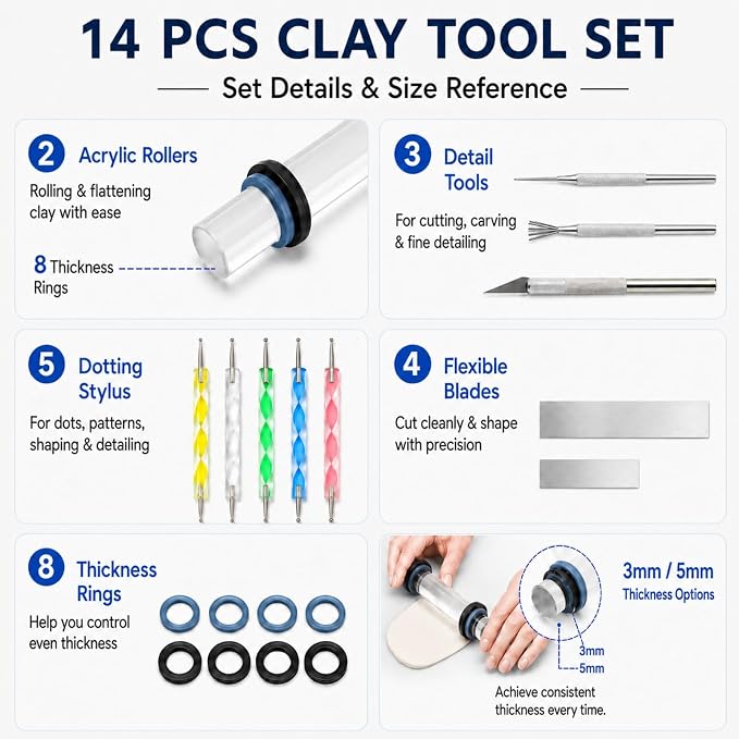 14 Polymer Clay Tools Acrylic Roller Clay Rolling Pin - Image 3