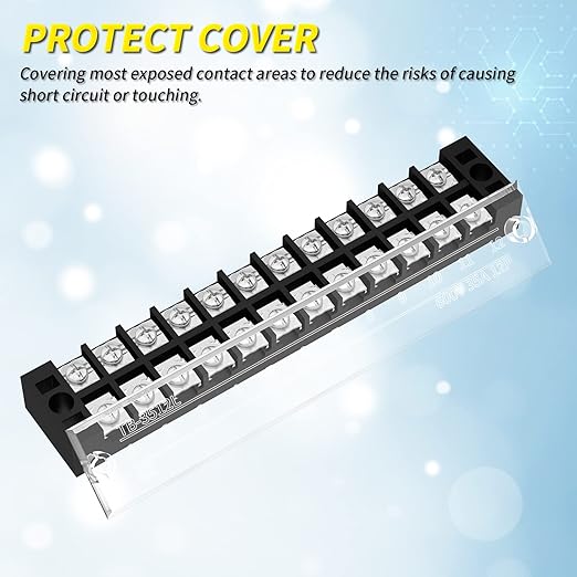Joinfworld 35A Terminal Block 12 Position Screw Terminal Strip Dual Row with Cover and 12 Position Pre-Insulated Terminal Jumper Block - 2pcs