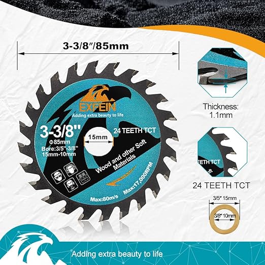 3-3/8" Wood Cutting Disc - 24T TCT Carbide Tipped Teeth Compact Circular Saw Blade with 10mm Arbor, General Purpose for Cuttting in Wood Plastic and Composite Materials