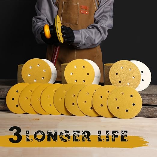 6 Inch Sanding Discs Hook and Loop, 220 Grit Sandpaper for Orbital Sander, Professional for Automotive and Woodworking, 100 Pack
