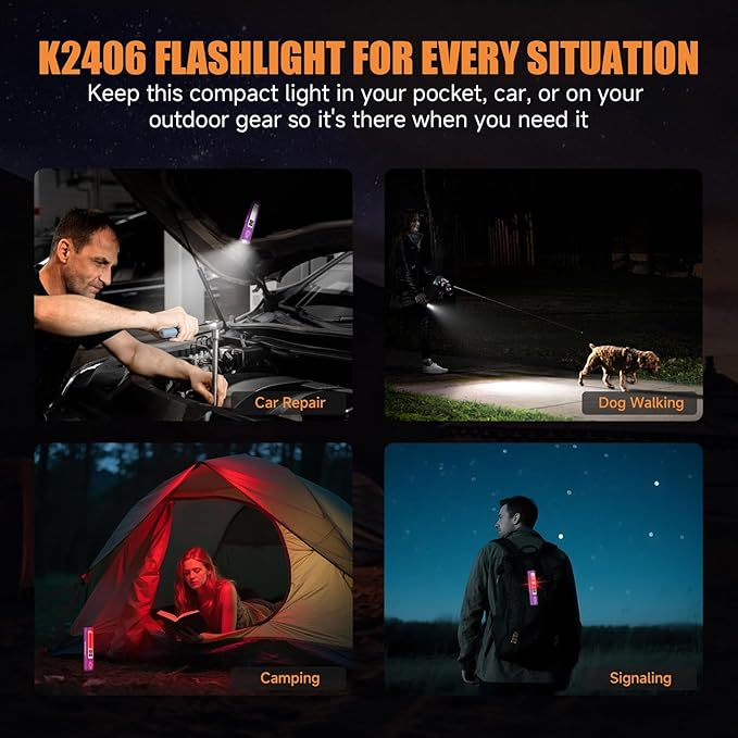 Rechargeable Tactical Flashlights High Lumens - Super Bright Small Powerful LED Magnetic USB C Flashlight, 8 Modes, Dual Button Waterproof Pocket Flash Light for Emergency, Car (2, Purple)